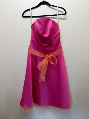 Alfred Angelo Bright Pink Strapless Formal Dress with Orange Sash
